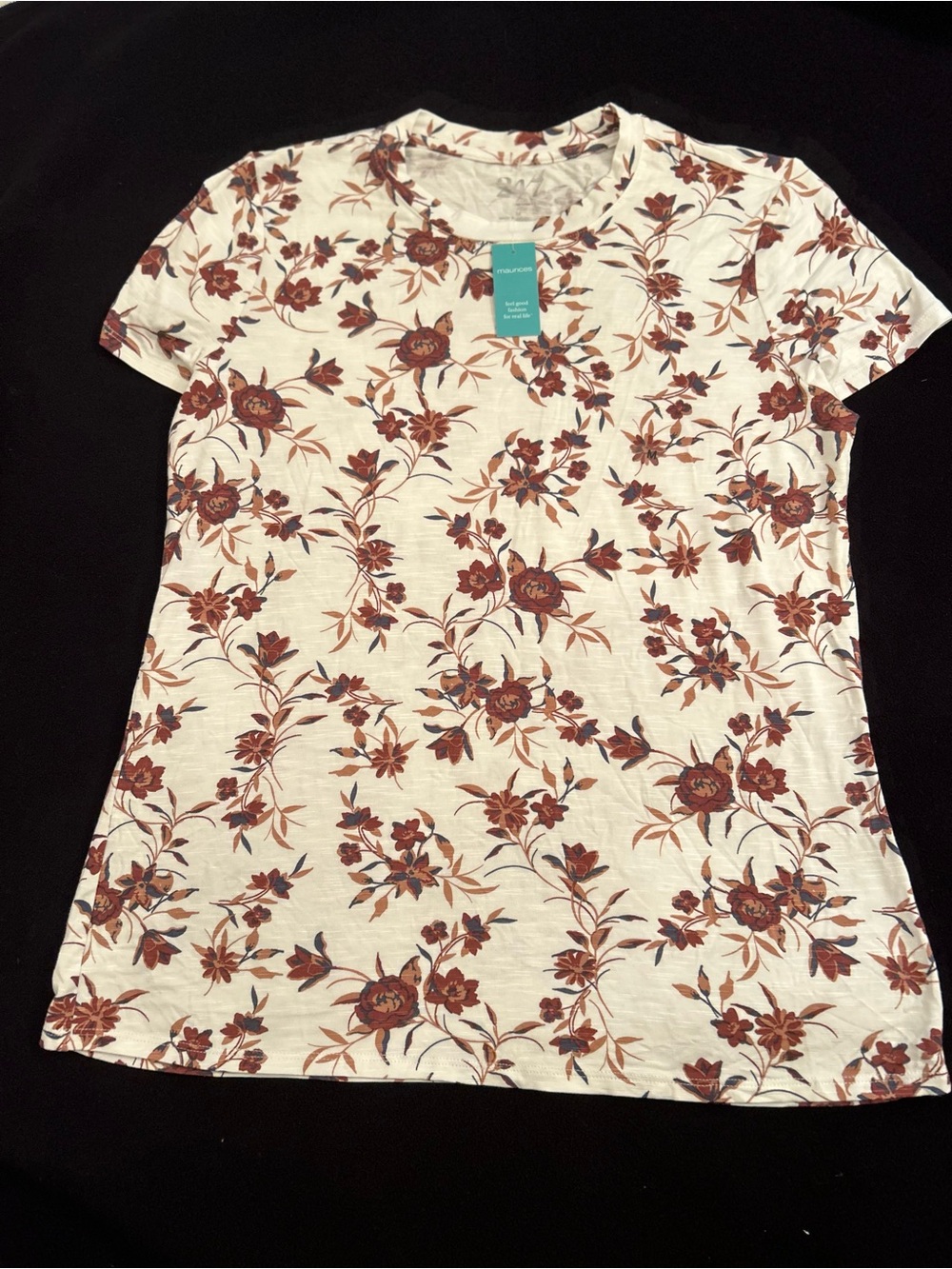 Floral Maurice’s  Short-Sleeve Crewneck Tee - White with Rust Floral AM